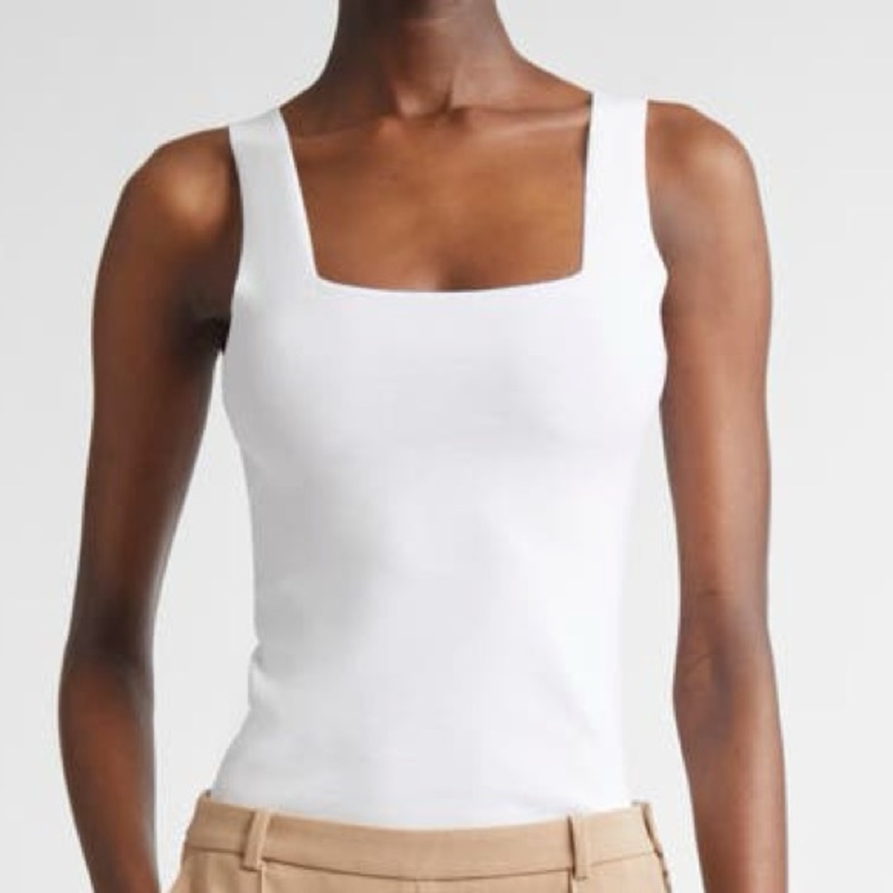 Nine West - White Sleeveless Women's Tank Top Squared Neckline - Large